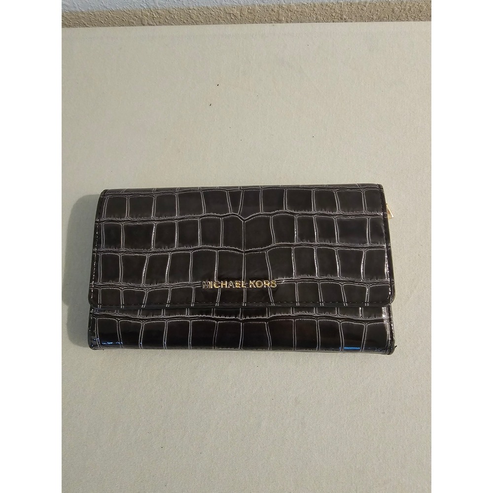 Michael Kors Continental Wallet Black Croc Embossed Leather